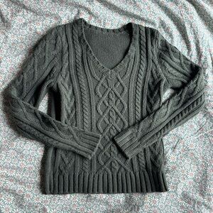 Vintage 90s Cable Knit Forest Green Sweater